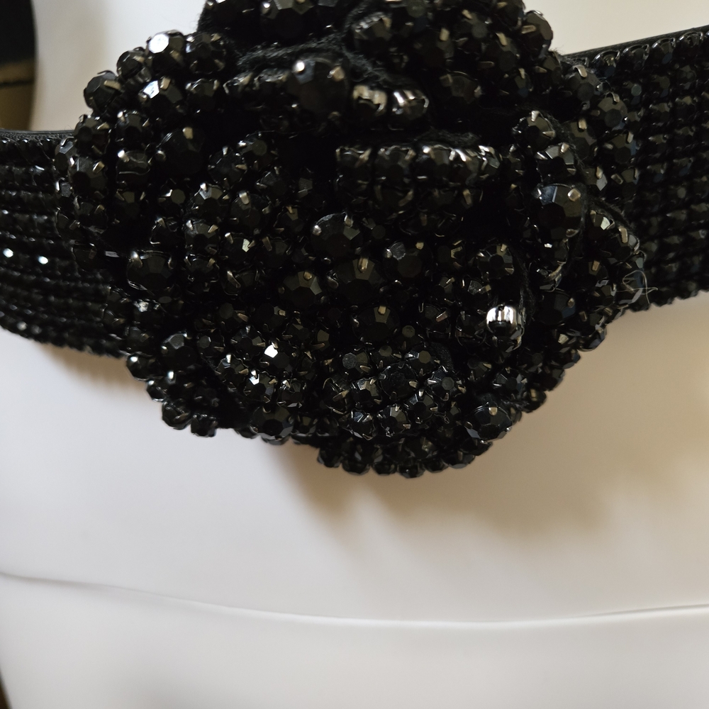 White House Black Market Black Beaded Flower Belt